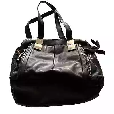 B Makowsky Large Moto Black Leather Shoulder Bag Purse • $24