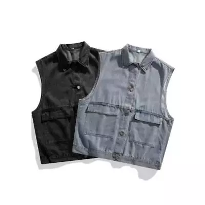 New Men's Pocket Denim Waistcoat Spring/ Fall Sleeveless Jacket Casual Vest Coat • $37.02