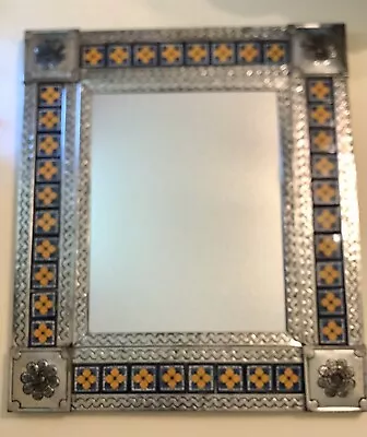 29”x25” Large Mexico Tile & Tin Framed Wall Mirror Made In Mexico • $59