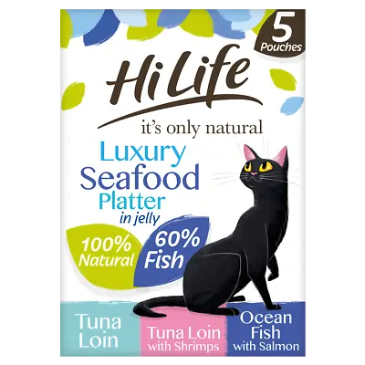 £5.28 • Buy HiLife It's Only Natural Luxury Seafood Platter In Jelly Wet Cat Food 5x50g