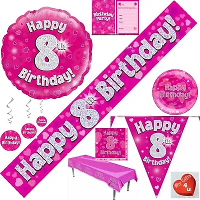 Pink Age 8th & Happy Birthday Party Decorations Buntings Balloon Banners Silver • £2.50