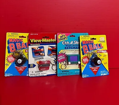 4 Vintage Toy Game Keychains MAGIC 8  BALL And VIEW-MASTER And ETCH-A-SKETCH NWT • $37.99