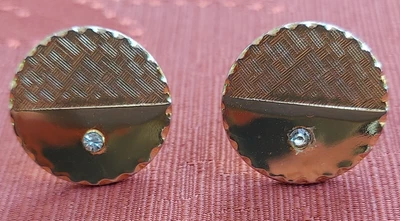 £6.94 • Buy Diamante Golden Round Cufflinks With Bullet Back Geometric Pattern  