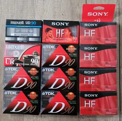 TDK D90 Sony HF Maxell UR & UD 90 Audio Cassettes 12 Factory Sealed NOS • $25