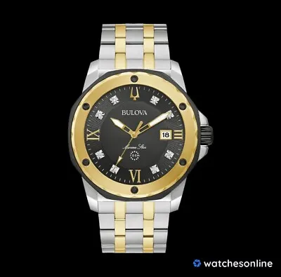 Bulova Men's Quartz Marine Star Silver Gold Diamond Indices Watch 44mm 98D175 • $350