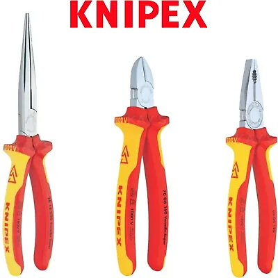 Knipex 3Pc Electricians VDE Plier Set Long Nose Side Cutter Combination 002012 • £93.23