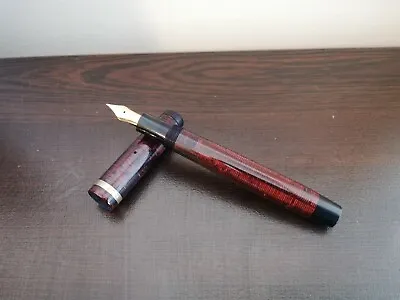 Rare Colektible Vintage Lamy Fountain Pen 14k Gold Nib Striped Red Black 1940 • $280