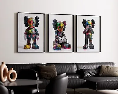 Set Of 3 Graffiti Kaws Art Pieces Canvas Wall Art Home Decor • $89.99