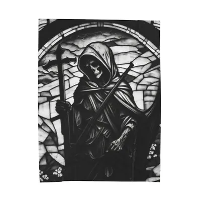 Velveteen Plush Blanket Grim Reaper Halloween Skull Gothic Dark Fantasy Scary • $28.13