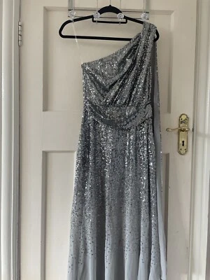 £19.99 • Buy BNWT Goddiva Silver Grey Sequin One Shoulder Cape Dress Size 10 RRP £100 Prom