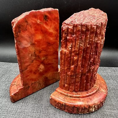 Vintage Red Orange Alabaster Marble Column Bookends Hand Carved MCM Italy Rare • $232.20