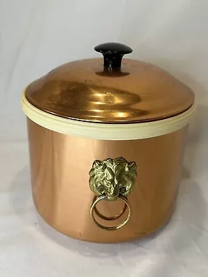 Vintage Metal Copper Ice Bucket Lion Heads Handles Bar Decor CG Taunton Mass • $32.53