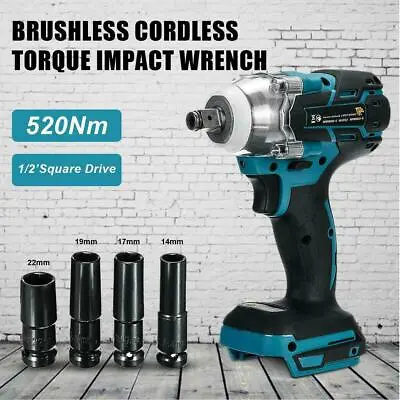 520Nm Cordless Brushless Torque Impact Wrench 1/2  Body For Makita Battery 18V • £14.39