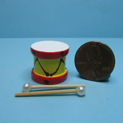 Dollhouse Miniature Wooden Toy Drum With Sticks M6066 • $1.61