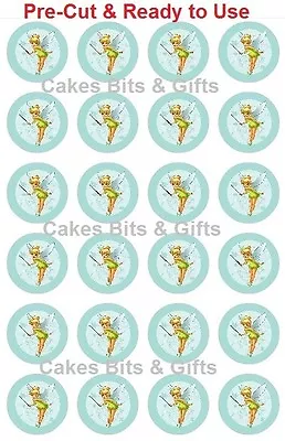 24 X TINKERBELL FAIRY Edible Wafer Cupcake Toppers Pre Cut Ready To Use • $9