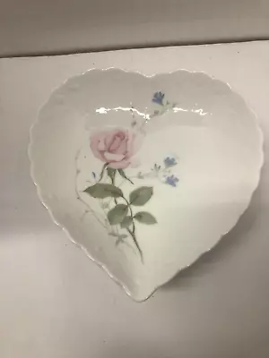 Mikasa Japan “With Love” Candy Trinket Heart Shaped Dish White With Rose • $12.99