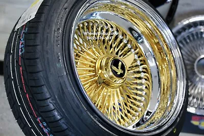 New 24kt Gold & Chrome 15x10  100 Spoke Knockoff Wire Spoke Wheels & Tires Set 4 • $3380