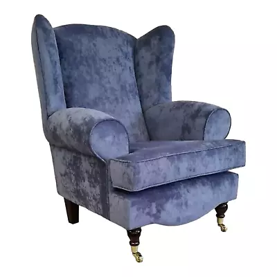 Wing Back Queen Anne Cottage Chair - Opulence Soft Touch Fabric -  Blueberry  • £479