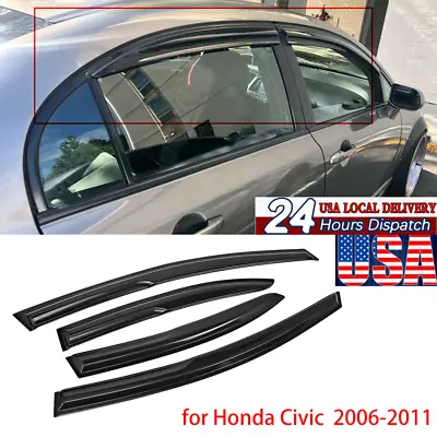 $24.99 • Buy For 2006-2011 Honda Civic Mugen II Style Window Rain Guard Visors 4-Door Sedan