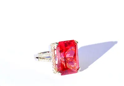 New 14K White Gold Lab Created Pink Sapphire Diamond 14 Ct Ring Size 7 12.4 Gram • $395