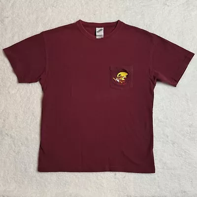 Vintage 2000 Warner Bros Speedy Gonzales Knit Pocket Maroon T-Shirt Adult Small • $24.64