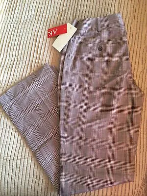 ANN KLEIN Purple Glen Plaid Wool Blend Straight Dress Slacks Trouzers Pants 2 XS • £21.84