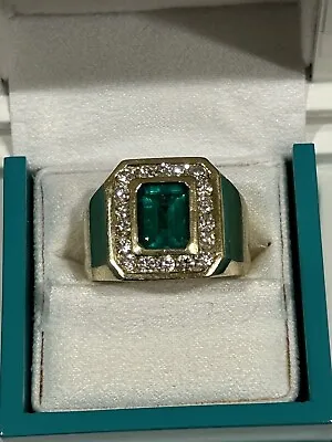 Mens Yellow Gold 14k Ring Natural Emerald • $9995