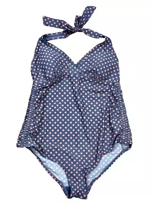 Motherhood Women's Maternity One Piece Swimsuit Size L Gray With Pink Polka Dots • $12.88