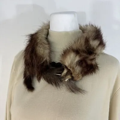 Real Unknown Shoulder Wrap Fur Neck Collar Lined Button And Tassle Accents Brown • $23.98