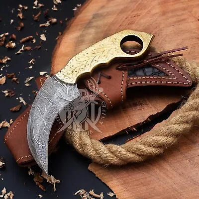 Karambit Knife Hunting Fixed Blade Engrave Handle Knives Damascus 9  With Sheath • $129.99