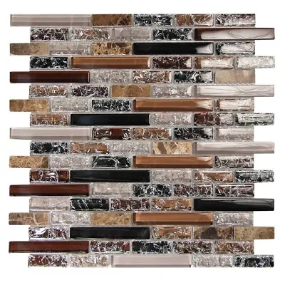 Eros 2 Taupe Mosaic Glass & Marble Tile Brown & Black Kitchen Wall Backsplash • $30.03
