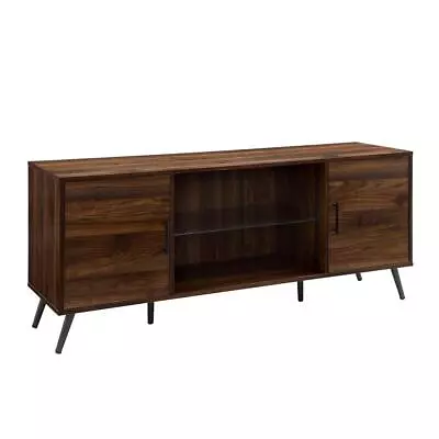 60  Mid Century Modern TV Console With Glass Shelf - Dark Walnut • $262.65