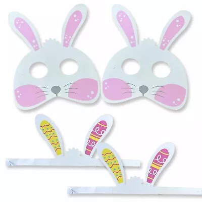 4pk EASTER RABBIT FACE MASK Bunny Ears Fancy Dress Hunt Egg Party Decor 1889 UK • £4.27