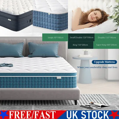 Memory Foam Mattress Sprung 3ft Single 4ft6 Double 5ft King 6ft S King Blue/Gray • £99.99