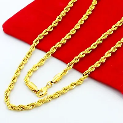 Men's Womens 24K Gold Plated 4mm Twist Rope Chain Necklace Jewelry 20-30inch • £4.21
