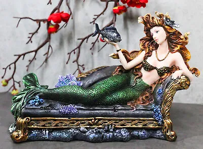 Queen Of Atlantis Siren Mermaid With Fish Resting On Sea Lounge Chair Figurine • $64.99