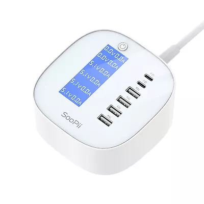 SooPii USB-C Charger 65W 6 Port USB Charging Station With Real-time LCD Display • $39.99