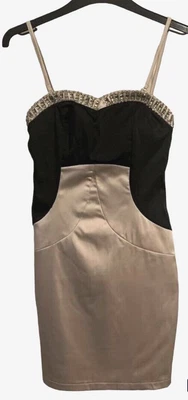 £10.99 • Buy EVA & LOLA Gold Black Jewelled Satin Look Cocktail Holiday Dress Size UK S(6)