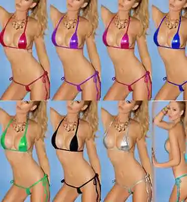 Choice Of 9 Colours Metallic Look Micro Mini Bikini Free Size Elasticated Ties • £9.95