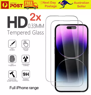 2xTempered Glass Screen Protector For IPhone 15 14 13 12 11 Pro XS Max XR 8 Plus • $5