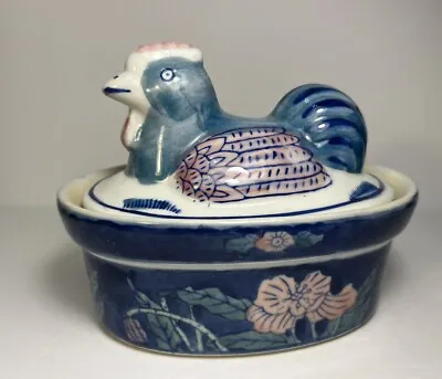 Macau Hen Rooster Chicken Ceramic Butter Dish Trinket Box W/ Lid VTG Ben Rickert • $19