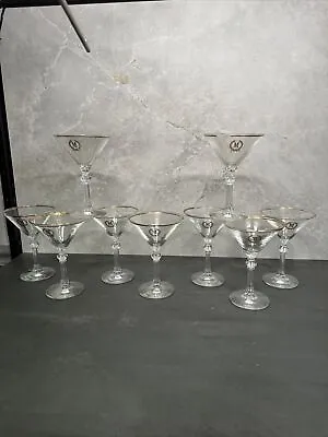 W1 Vtg Monogram Initial M Gold Logo Trim Martini Glasses Set Of 9 • $9.99