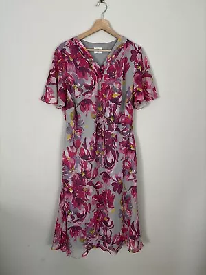 Eastex Womens Dress Size 20 Grey Pink Floral Party Occasion Guest • £23.95