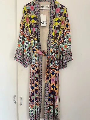 NWT Zara Robe Satin Kimono Style S COLORFUL • $52.50