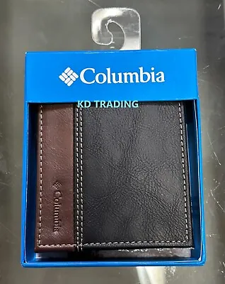 COLUMBIA 220050 Men Genuine Coated Leather BILLFOLD Wallet BLACK/BROWN • $26.95