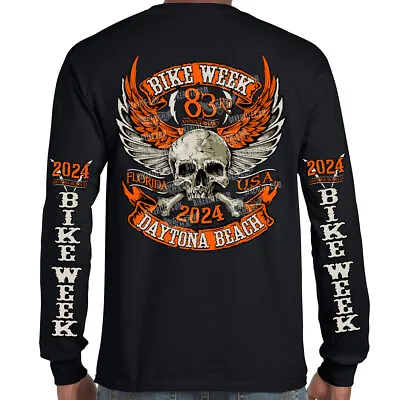 2024 Bike Week Daytona Beach Orange Skull Wings Long Sleeve • $20.99