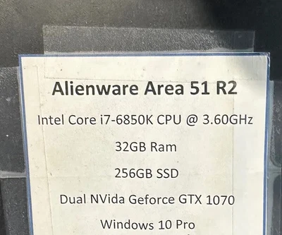 $152.50 • Buy Alienware Desktop I7 6850 Cpu 3.60 32GB Ram 256GBSSD