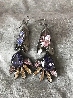 Mawi Gem Studded Petal Drop Earrings Purple • $192.98