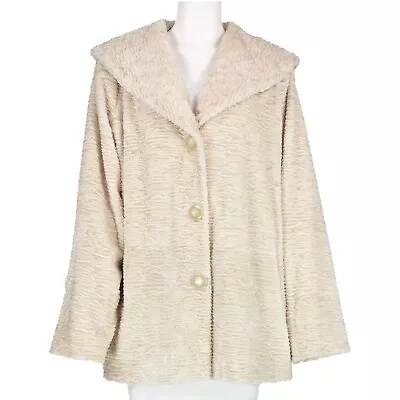 DENNIS BASSO Faux Champagne Beige Curly Persian Lamb Swing Coat SIZE L 10-12 • $119