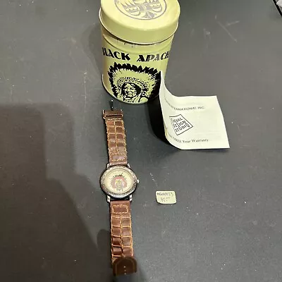 Black Apache Native American Indian Watch With Leather Strap Vintage With Can • $42